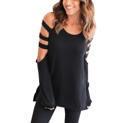 

Womens Casual Hollow Long Sleeve T-Shirt Ladies Loose Round Neck Blouse Tops Tee