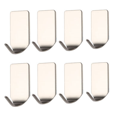 

Kitchen Bathroom Self Adhesive Sticky Hooks Stainless Wall Hanger 8Pcs