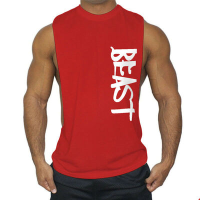 

Mens GYM Sleeveless Tank Top T-Shirt Bodybuilding Sports Letter Vest Muscle