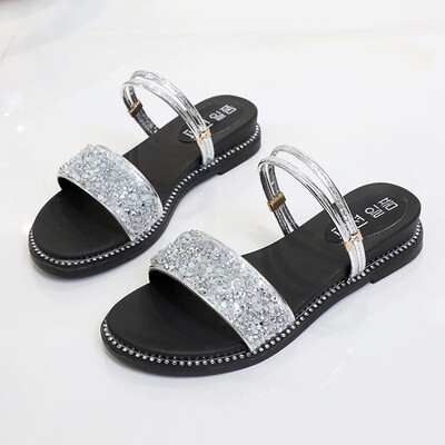 

Womens sandals Korean version of Baitao Student Flat Bottom One Word Strip Womens Shoes Simple One Shoe Two Sandals