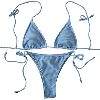 

Roseonmyhand Sexy Women Push-up Padded Bra Solid Color Strap Hanging Bikini Set Bathing Suit