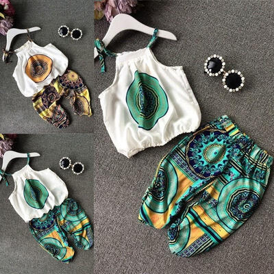 

NEW Toddler Kids Baby Girls Outfits Clothes T-shirt Vest Strap TopsPants 2PCS Set