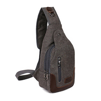 

Men Faux Leather Patchwork Zipper Crossbody Shoulder Pouch Canvas Chest Bag