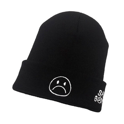 

High Quality sad boy Crying face Very Casual Beanies For Men Women Fashion Knitted Winter Hat Hip hop cap