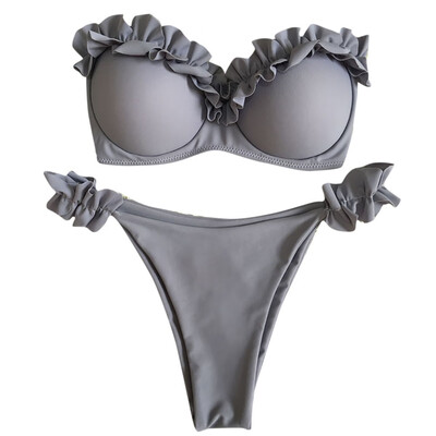 

Saidsome Sexy Bikinis Set Ruffles Women Solid Bandage Tankini Set Brazilian Swimwear