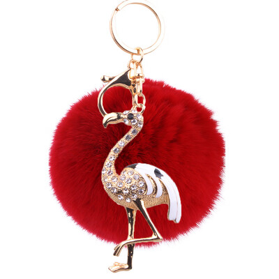 

Flamingo Keychain Rex Rabbit Fur Ball Exquisite Accessories Car Keychain