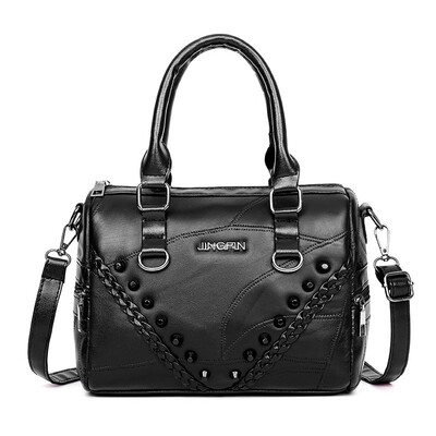 

Summer new sheepskin stitching portable handbags European&American fashion rivets shoulder diagonal Boston bag