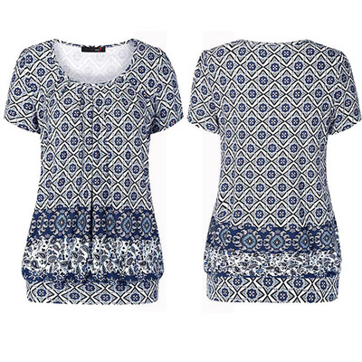 

Nomeni Women Ladies Summer O-Neck Print Loose Casual T-Shirt Tops Blouse