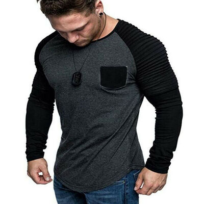 

New Fashion Mens Casual Gym T-shirt Slim Fit Muscle Long Sleeve Tee Tops Blouse