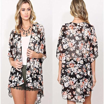 

Women Floral Loose Shawl Kimono Cardigan Boho Chiffon Tops Jacket Blouse New