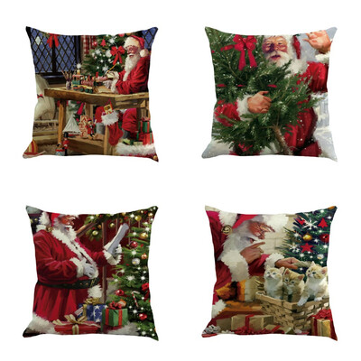 

Tailored 4PC Happy Christmas Pillow Cases Linen Sofa Cushion Cover Home Decor Pillow Case