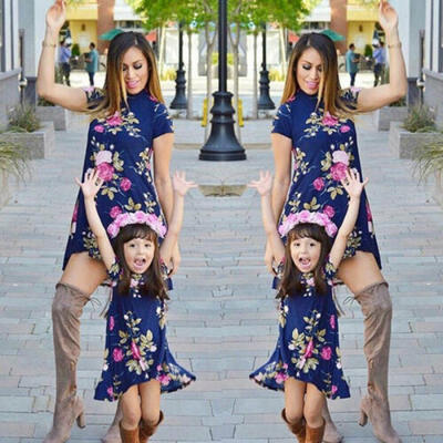 

Mother&Daughter Floral Dress Matching Women Kid Girls Casual Family Clothes