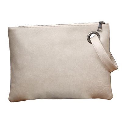 

Fashion Women Solid Color Faux Leather Wristlet Zipper Large Envelope Clutch Bag