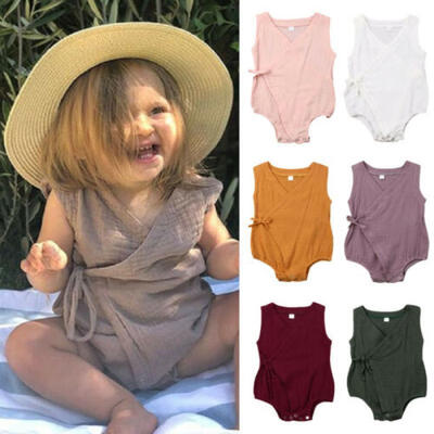 

UK Cute Newborn Infant Baby Girls Clothes Sleeveless Romper Cotton Linen Outfit