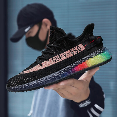 

Fashionable breathable mens shoes fly woven shoes mesh shoes mens rainbow bottom tide shoes