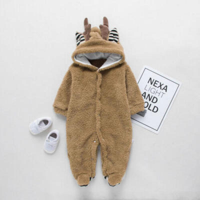 

US Infant Baby Girl Boy Antlers Hooded One-Pieces Romper Jumpsuit Winter Clothes