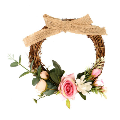 

10-Inch Artificial Rose Flower Garland Silk Roses Front Door Wreath Hanging Wedding Party Spring Decor Door Decoration