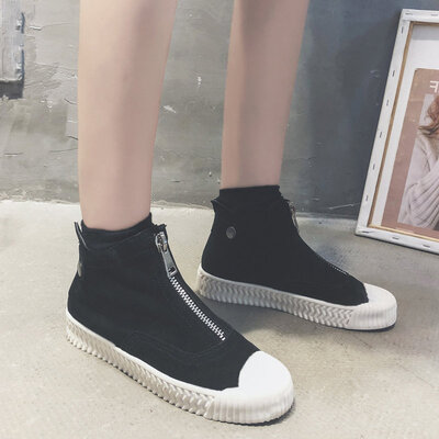 

Korean pro-zipper short boots Martin boots flat casual womens shoes flat casual womens shoes high-help frosted single-shoe