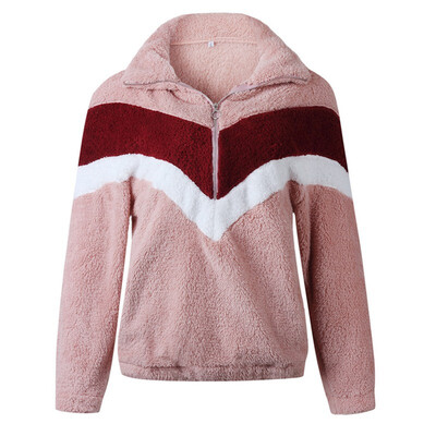 

Women Winter Coat Patchwork Fashion Zipper Pockt Tops Lapel Casual Wild Warm Female Blends Coat abrigos mujer invierno 2019