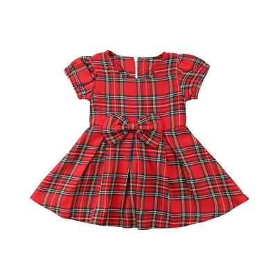 

Cute Christmas Baby Girls Short Sleeve Dress Plaid Bowknot Tutu Dresses Clothes