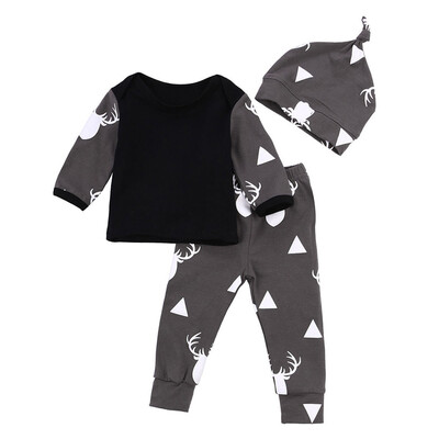 

Newborn Baby Girl Boy Clothes Deer Tops T-shirtPants Leggings 3pcs Outfits Set