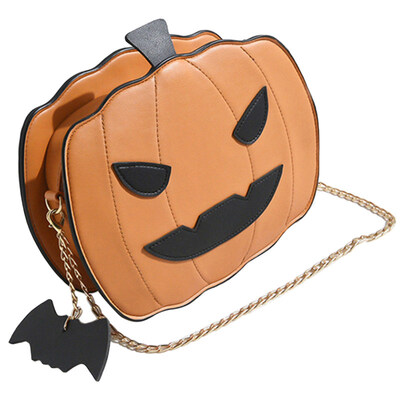 

Women Halloween Cartoon Faux Leather Pumpkin Handbag Zipper Purse Tote Bag Pouch