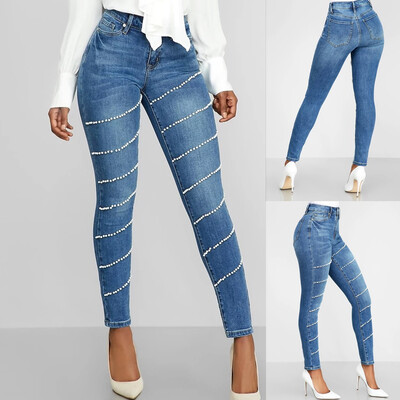 

〖Follure〗Womens High Waist Jeans Button Pants Beading Trousers Bell-bottom Pants