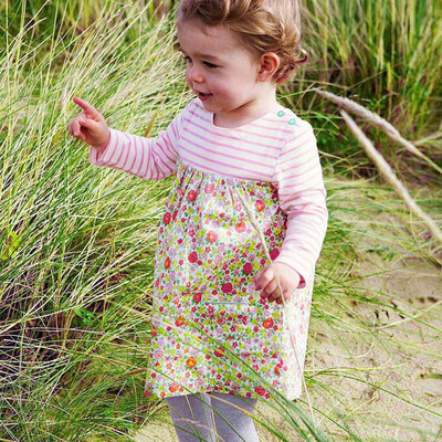 

Children Kids Girls Long Sleeved Floral Stripe Print Pockets Dress Clothing