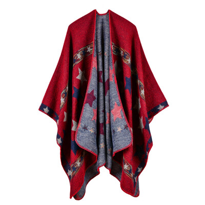 

New Women Knitted Poncho Cape Star Oversized Cardigan Sweater Long Shawl Scarf Cashmere Pashmina