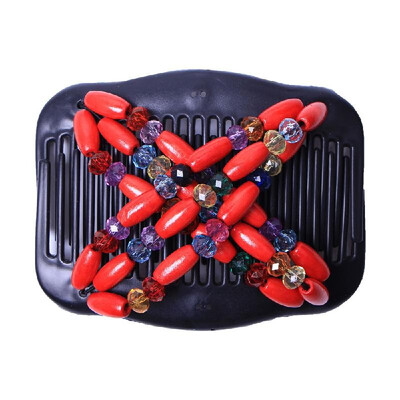 

Retro Wooden Beads Magic Hair Comb Double Row Hairpin Insert Women Hairstyle Clip