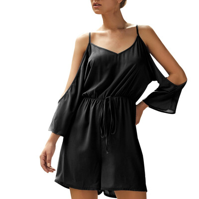 

Summer New Solid Color Sling V-neck Strapless Jumpsuit Solid Color Holiday Dress