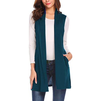 

Gobestart Womens Long Vests Sleeveless Draped Lightweight Open Front Cardigan Vest