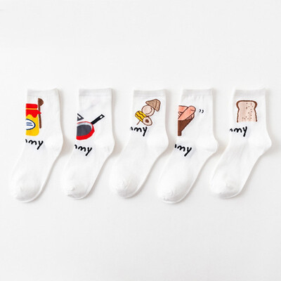 

2018 College Womens White Korean Short Kawaii Warm Winter Cotton Sox Cute Sweet Ladies Casual Socks 5pairs lot Women Socks Fema