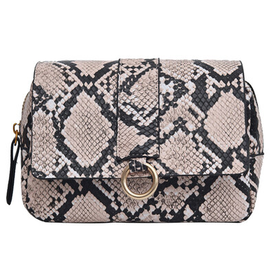 

Snakeskin Print Metal Ring Women Square Crossbody Chest Bag Waist Fanny Pack