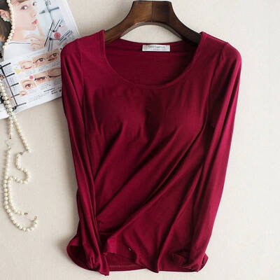 

2018 Modal T-shirt Women Autumn Basic Padded Underwear Good Elastic Female O-Neck Long Sleeve Casual harajuku Wirefree Tops