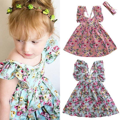 

2PCs Toddler Baby Girls Floral Dress Skirt Headband Kids Clothes Outfits Summer