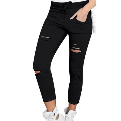 

Summer Plus Size Women\u2019s High waist Lace-up Ripper Long Pants Crop pants Legging