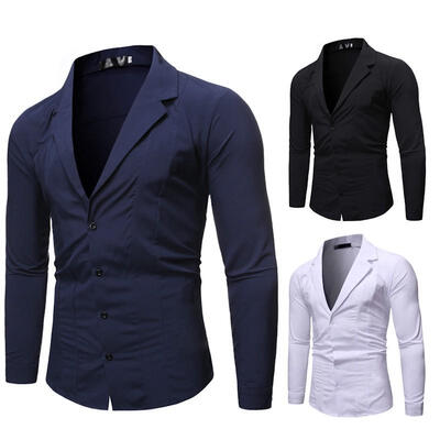 

Mens Long Sleeve Solid Shirt V Neck Slim Fit Dress Suit Dress Jacket
