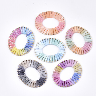

Handmade Raffia Woven Linging Rings with Alloy Findings Oval Golden Colorful 65x535x25mm