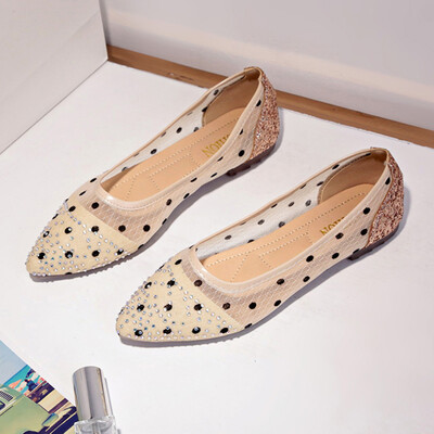 

Womens Shoes Summer Korean Version Baitie Yarn Fairy Tip Comfortable Leisure Shallow Drill Flat sole Single Shoes