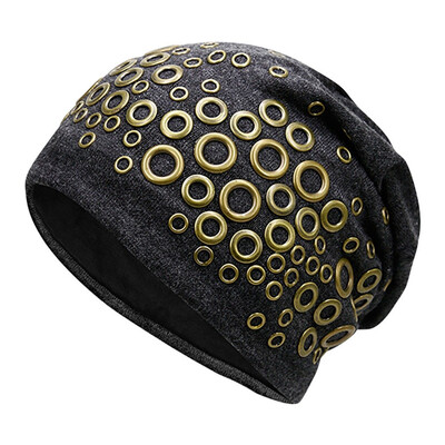 

Tailored New Women Men Winter Knitted Hat Metal Circle Hemming Hat Wool Cap