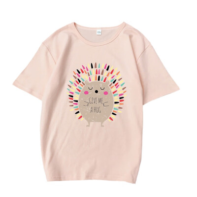 

Cartoon Hedgehog Print T-Shirt Girl Short Sleeves O-Neck Tshirt Feminist Tee Print Harajuku T-shirt Women Tops