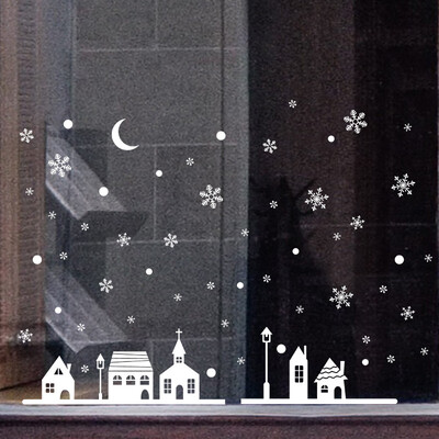 

Tailored Christmas Shop Window Decoration Wall Stickers Christmas Snowflakes Town
