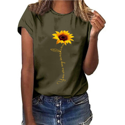 

Starmoon Women Plus Size Sunflower Print Short Sleeved T-shirt Blouse Tops