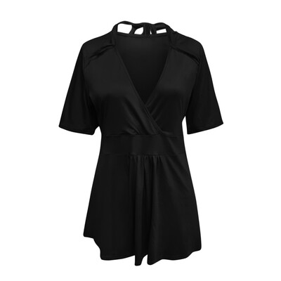 Starmoon Womens Summer Short Sleeve Solid Blouse Deep V Neck Casual Tee Shirts Tops