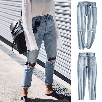 

Tailored Women Pull-on Distressed Denim Joggers Elastic Waist Stretch Pants