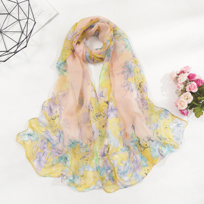 

Gobestart Fashion Women Flower Print Long Soft Wrap Scarf Simulation Silk Shawl Scarves