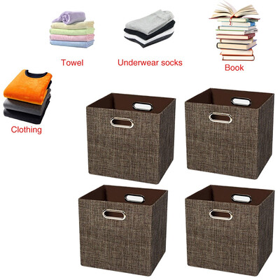 

4Pcs Fashion Linen Cotton Foldable Storage Ottoman Locker Fabric Toy Storage Box