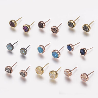 

Resin Imitation Druzy Quartz Earring Flat Round Mixed Color 8x15516mm Pin 08mm