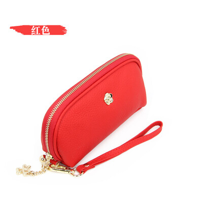 

First layer cowhide 2019 new ladies clutch bag leather lychee pattern long zipper wallet shell-shaped dumplings package